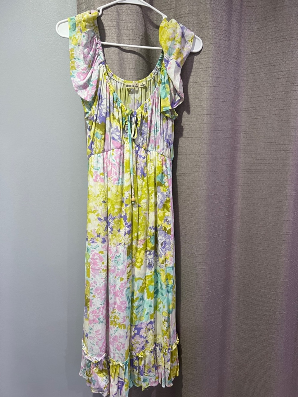 liberty Pastel Floral Tie-Front Maxi Dress in Yellow, Pink & Lavender